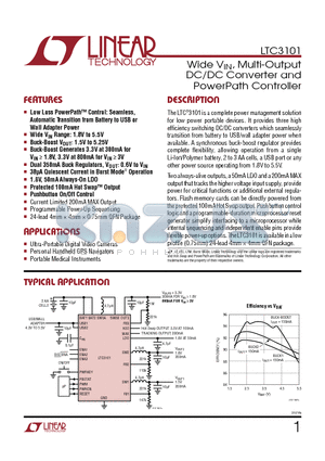 LTC3101EUF-PBF datasheet - Wide VIN, Multi-Output DC/DC Converter and PowerPath Controller