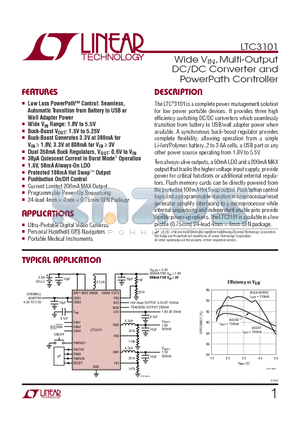 LTC3101EUF-TRPBF datasheet - Wide VIN, Multi-Output DC/DC Converter and PowerPath Controller