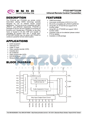 PT2221M-002 datasheet - Infrared Remote Control Transmitter