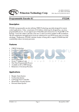 PT2240P-16 datasheet - Programmable Encoder IC