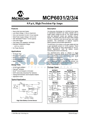 MCP6033-E/OT datasheet - 0.9 lA, High Precision Op Amps