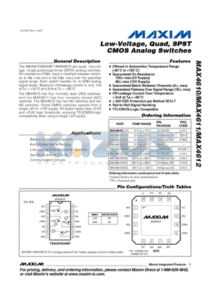 MAX4610CSD datasheet - Low-Voltage, Quad, SPST CMOS Analog Switches