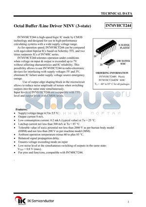 IN74VHCT244DW datasheet - Octal Buffer /Line Driver NINV (3-state)