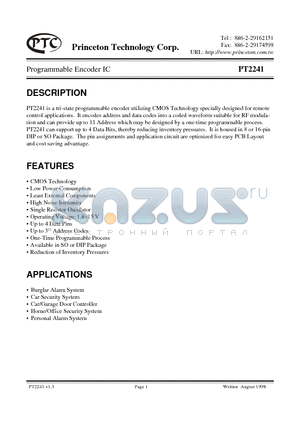 PT2241-S datasheet - Programmable Encoder IC