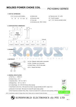 PIC1036HU1R5MN-11 datasheet - MOLDED POWER CHOKE COIL