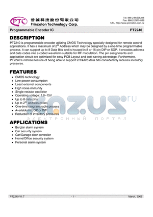 PT2240_06 datasheet - Programmable Encoder IC