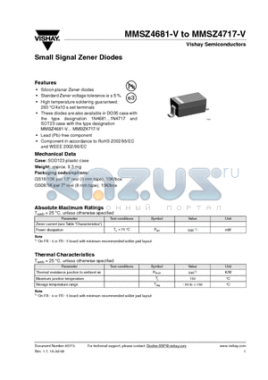 MMSZ4702-V datasheet - Small Signal Zener Diodes