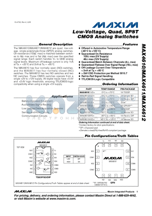 MAX4612EUD+ datasheet - Low-Voltage, Quad, SPST CMOS Analog Switches