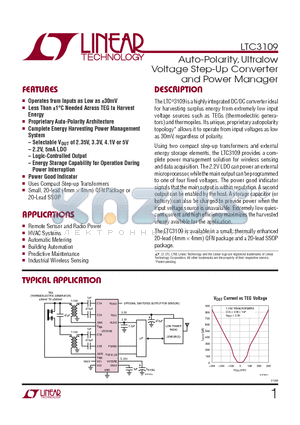 LTC3109IUF-PBF datasheet - Auto-Polarity, Ultralow Voltage Step-Up Converter and Power Manager