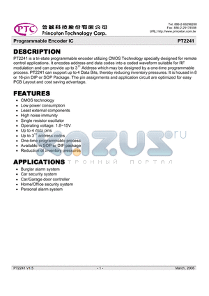 PT2241P-S datasheet - Programmable Encoder IC