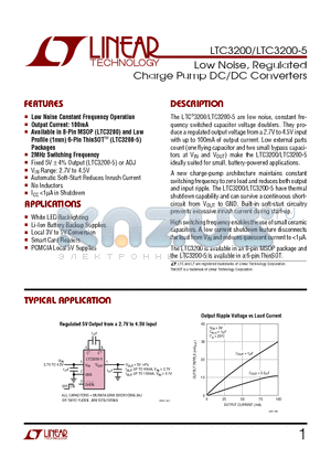 LTC3200 datasheet - Low Noise, Regulated Charge Pump DC/DC Converters
