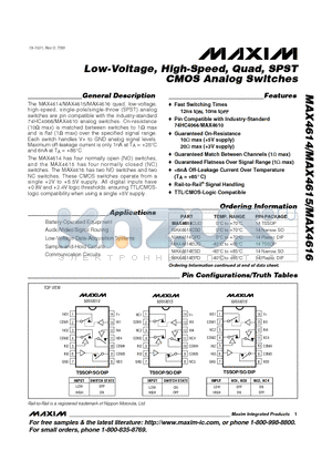 MAX4614-MAX4616 datasheet - Low-Voltage, High-Speed, Quad, SPST CMOS Analog Switches