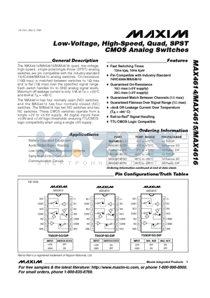 MAX4614CPD datasheet - Low-Voltage, High-Speed, Quad, SPST CMOS Analog Switches