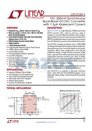 LTC3109 datasheet - 15V, 200mA Synchronous Buck-Boost DC/DC Converter with 1.3lA Quiescent Current