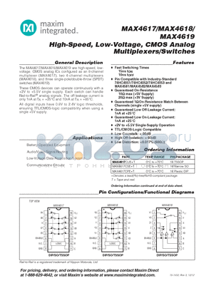 MAX4617EUE datasheet - High-Speed, Low-Voltage, CMOS Analog Multiplexers/Switches
