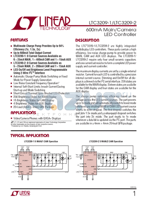 LTC3209-2 datasheet - 600mA Main/Camera LED Controller