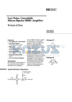 INA-02184-TR1 datasheet - Low Noise, Cascadable Silicon Bipolar MMIC Amplifier