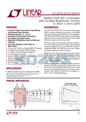 LTC3210EUD-3-PBF datasheet - MAIN/CAM LED Controllers with 32-Step Brightness Control in 3mm  3mm QFN