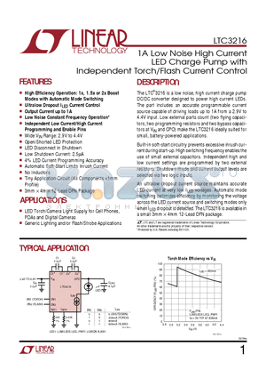 LTC3216 datasheet - 1A Low Noise High Current LED Charge Pump with Independent Torch/Flash Current Control