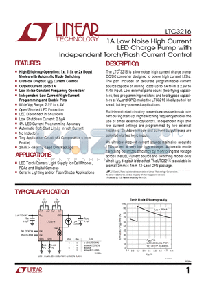 LTC3216EDE datasheet - 1A Low Noise High Current LED Charge Pump with Independent Torch/Flash Current Control