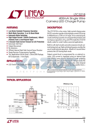 LTC3218EDDBPBF datasheet - 400mA Single Wire Camera LED Charge Pump