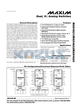 MAX4621CSE datasheet - Dual, 5 Analog Switches