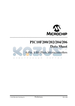 PIC10F200 datasheet - 6-Pin, 8-Bit Flash Microcontrollers