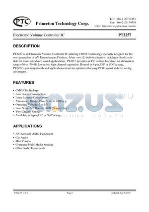 PT2257 datasheet - Electronic Volume Controller IC