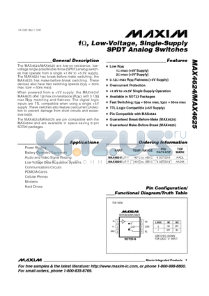 MAX4624-MAX4625 datasheet - 1, Low-Voltage, Single-Supply SPDT Analog Switches