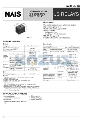 JS1-6V datasheet - ULTRA-MINIATURE PC BOARD TYPE POWER RELAY