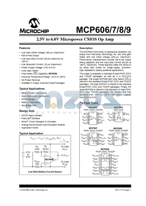 MCP606 datasheet - 2.5V to 6.0V Micropower CMOS Op Amp