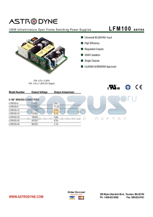 LFM100 datasheet - 100W Ultraminiature Open Frame Switching Power Supplies