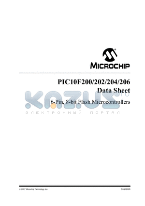 PIC10F202-E/P datasheet - 6-Pin, 8-Bit Flash Microcontrollers