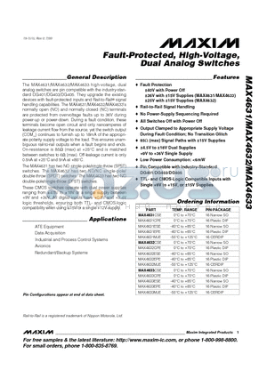 MAX4631 datasheet - Fault-Protected, High-Voltage, Dual Analog Switches