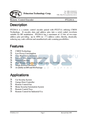 PT2261A datasheet - Remote Control Encoder