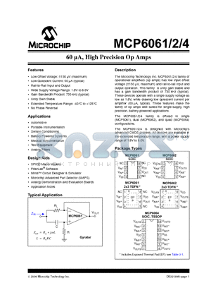 MCP6062-E/MNY datasheet - 60 lA, High Precision Op Amps