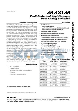 MAX4631EPE datasheet - Fault-Protected, High-Voltage, Dual Analog Switches