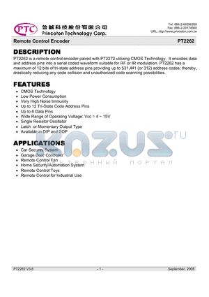 PT2262 datasheet - Remote Control Encoder