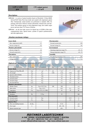 LFO-14-I datasheet - CW output power > 0.8 mW