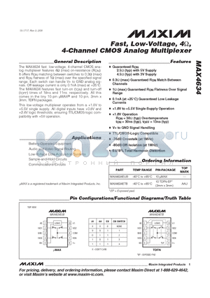 MAX4634_09 datasheet - Fast, Low-Voltage, 4Y, 4-Channel CMOS Analog Multiplexer