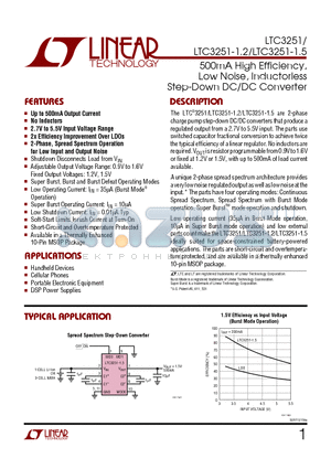 LTC3251-1.5 datasheet - 500mA High Efficiency, Low Noise, Inductorless Step-Down DC/DC Converter