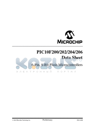 PIC10F206T datasheet - 6-Pin, 8-Bit Flash Microcontrollers