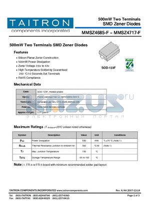 MMSZ4713-F datasheet - 500mW Two Terminals SMD Zener Diodes