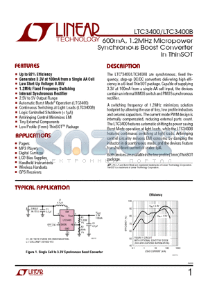 LTC3400BES6 datasheet - 600mA, 1.2MHz Micropower Synchronous Boost Converter in ThinSOT
