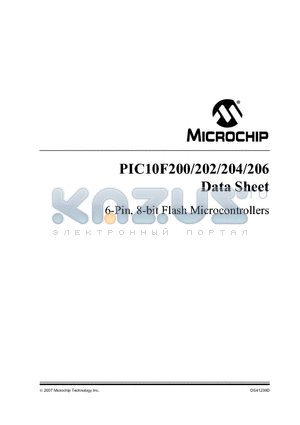 PIC10F206T-E/P datasheet - 6-Pin, 8-Bit Flash Microcontrollers