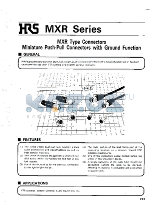 MXR-8PA-3SA02 datasheet - MXR Type Connectors Miniature Push-Pull Connectors with Ground Function