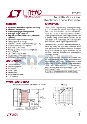 LTC3402EMS datasheet - 2A, 3MHz Micropower Synchronous Boost Converter