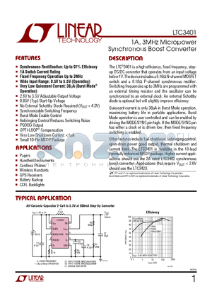 LTC3401EMS datasheet - 1A, 3MHz Micropower Synchronous Boost Converter