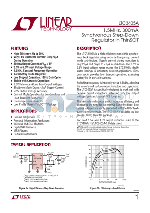 LTC3405A datasheet - 1.5MHz, 300mA Synchronous Step-Down Regulator in ThinSOT