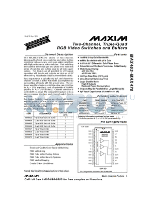 MAX463CWG datasheet - Two-Channel, Triple/Quad RGB Video Switches and Buffers